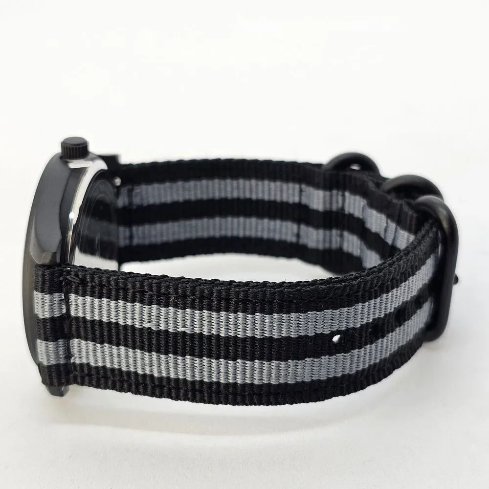 Men's Miltiary Field Watch 42MM Black Case Dial Black Gray Canvas Band Straps‎